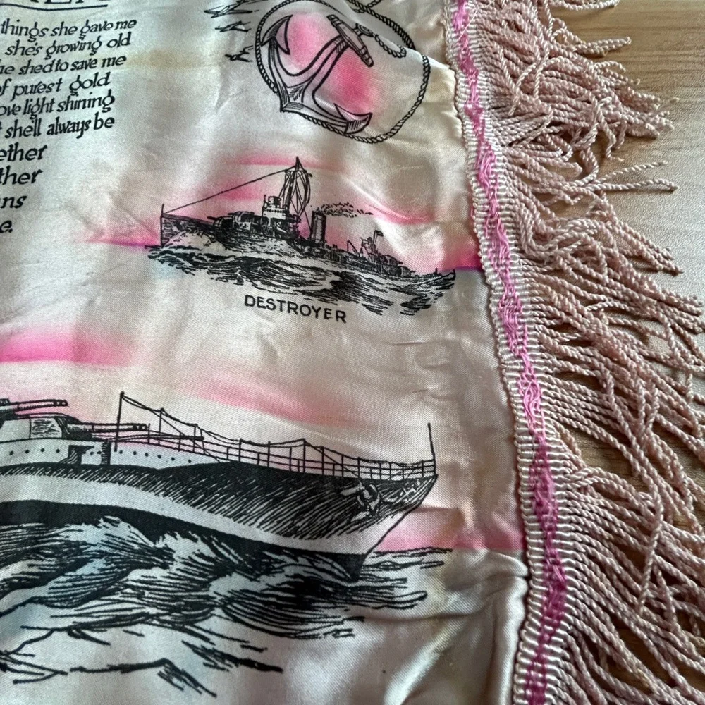 Antique Pillow Sham Silk US Navy Sailor Mother Poem Original Military
